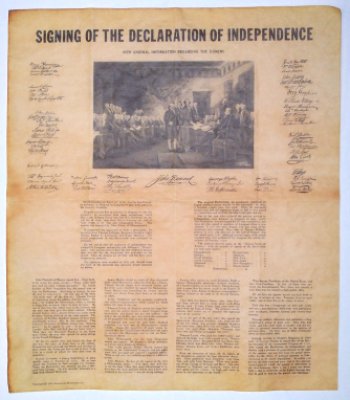 Signing Of Declaration Of Independence antiqued parchment replica document